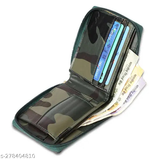Solid faux leather bifold compact wallet for men, under 200 round zip. Features coin pocket and multiple card slots. Ideal men's purse for daily use, suitable as a gift." (105 characters)