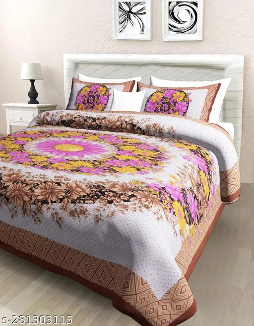 Brown Jaipuri print double bedsheet, premium quality Poorak cotton with 104 thread count for comfortable sleep