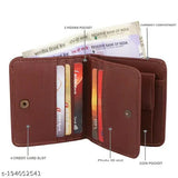 Classic World faux leather bi-fold wallet, solid color, 2 compartments, free size (11cm x 10cm), perfect for men & women's daily use
