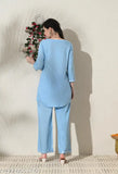 Viscose Rayon embroidered net Myra Drishya Women's Kurta and pants set, solid print office top and pant for work
