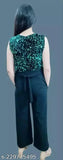 Green Lycra sleeveless sequin jumpsuit, embellished net, comfortable fit, high-quality imported fabric, round neck, India