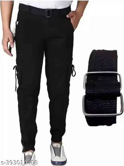 Black cotton blend cargo jeans by Flaying Men, size 28/30/32/34 for men's fashion