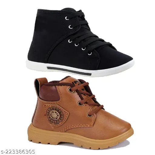 Casual kids sneakers in black and white, walking shoes, pack of 2