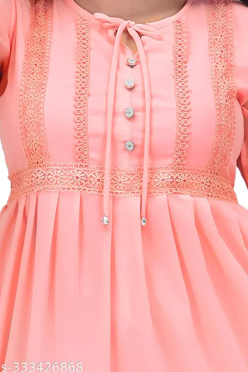 Peach chiffon dress with button detailing