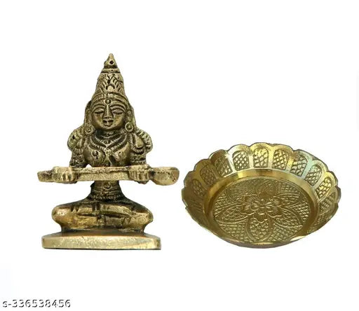 Traditional brass Annapurna Mata goddess idol, ornate detailing, home decor, Indian deity