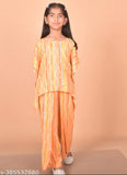 misbis girls cotton printed coord set, straight top & palazzo bottoms with short sleeves, available in various sizes from 3-4 years to 11-12 years. Indian made