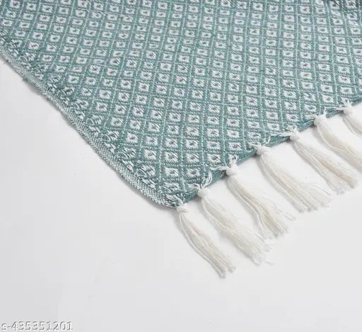 A mint green and white woven diamond throw for home decor, 130x180 size suitable for sofa, bed or blanket