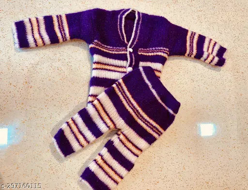 Wool self-design baby suit, 0-2 months, may vary by stock