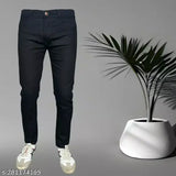 Men's black polyester jeans, solid pattern, perfect fit for sizes 28, 30, 32 - India origin