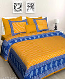 Cotton Jaipuri bedsheet with 4 pillow covers, traditional Indian Sanganeri pattern, regular quality
