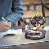 Brown incense holder with gold-colored Ganesh statue and 10 incense cones; used for backflow incense burning