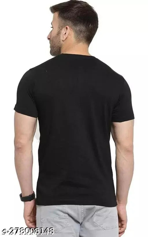 Black premium polyester men's t-shirt, comfortable fit, perfect for gym, running, jogging, yoga, casual wear, and loungewear. Round neck, half sleeve design