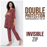 Rayon maternity night suit set, printed net design in soft, breathable fabrics for comfort during pregnancy, India-made