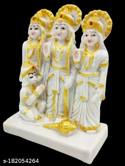 White marble Ram Darbar (6 inch) - Ornate religious figure for home decor or Pooja room, made with Polyresin