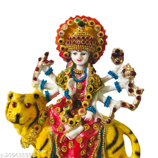 Handpainted Nav Durga Devi Sherawali Mata statue (Poly Resin), exquisite home decor for auspicious gifting and temple use, crafted by Indian artists