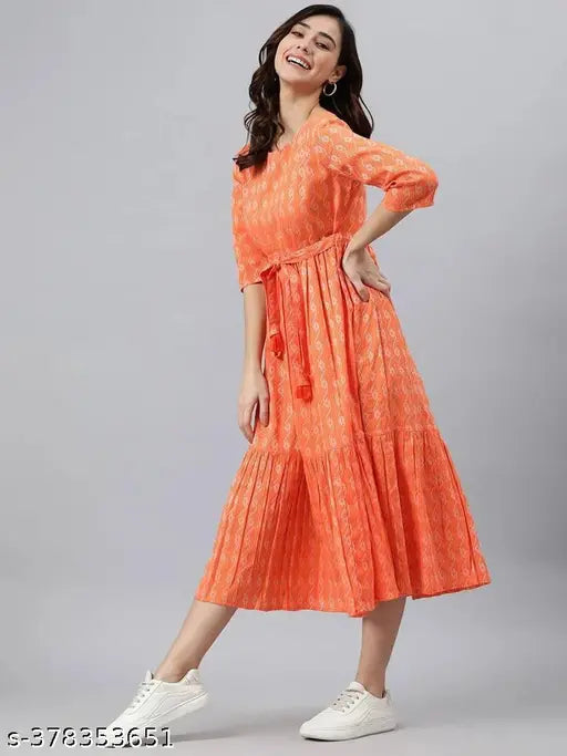 Rayon three-quarter sleeve printed kurti for women, available in sizes S-XXXL. Classic and trendy Indian fashion wear for occasions