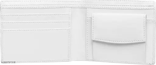 White Faux Leather Men's Travel Wallet - Solid Design, 2 Compartments, Compact Size, India Origin