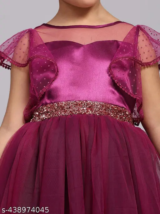 Pink sequin sleeves, purple chiffon skirt