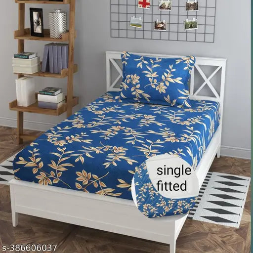 Soft glace cotton botanical fitted bedsheet set, ideal for summer, from M/S KETAN TEXTILE. Includes one pillow cover