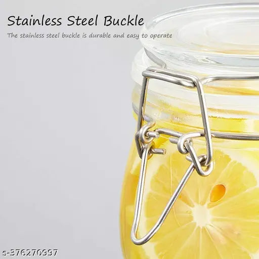 Airtight glass canister set of 4, 500ml food storage jars with round clear preserving seals and wire clip fastenings for kitchen canning, cereal, pasta, sugar, beans, spices