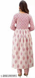 Pink rayon three-quarter sleeve printed kurta with pants, featuring a Chitrarekha design. Indian women's fashion set for S, M, L, XL, XXL, XXXL sizes
