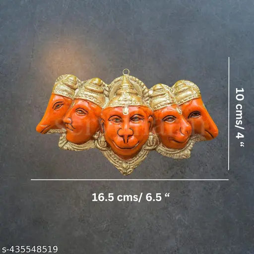 A multi-headed humanoid statue, predominantly in shades of red and orange, featuring a central humanoid form with multiple additional humanoid faces surrounding it. Wall hanging showpiece decorative religious idol, suitable for home or gifting protection from evil eye