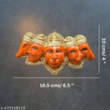 A multi-headed humanoid statue, predominantly in shades of red and orange, featuring a central humanoid form with multiple additional humanoid faces surrounding it. Wall hanging showpiece decorative religious idol, suitable for home or gifting protection from evil eye