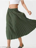 Women's latest crepe skirt for girls, trendy solid pattern, fashionable attire on a mannequin