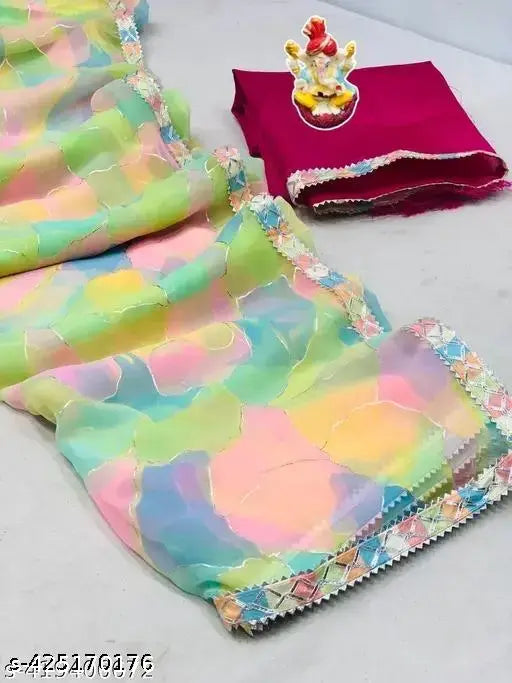 Colorful bandhani saree with crepe silk fabric in vibrant patterns and designs