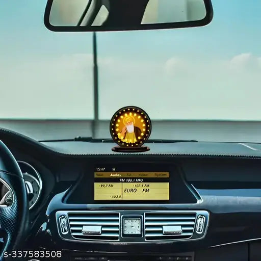 High-quality wooden, matte finish Guru Nanak Dev Ji idol for car dashboard, 3"x3.2" idol and 3"x9" hanging size. Made in India religious art for car interior or gifting purposes with pre-installed double-sided tape