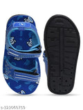 Black, black strap and velcro closure with blue print design kids sandal AA0051