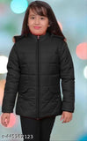 Little girl in black coat with zipper, smiling