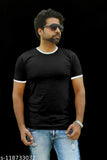 Black solid cotton round neck t-shirt for men, perfect for everyday wear