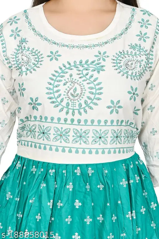 Rayon three-quarter sleeve girls' kurti sharara set in Sea Green and Pink, ideal for festivals and everyday wear. Anarkali gown with dupatta from India
