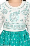 Rayon three-quarter sleeve girls' kurti sharara set in Sea Green and Pink, ideal for festivals and everyday wear. Anarkali gown with dupatta from India