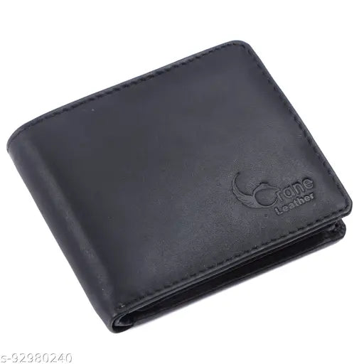 Black soft leather men's wallet, 6 card slots, genuine leather, hand-stitched, Indian craftsmanship