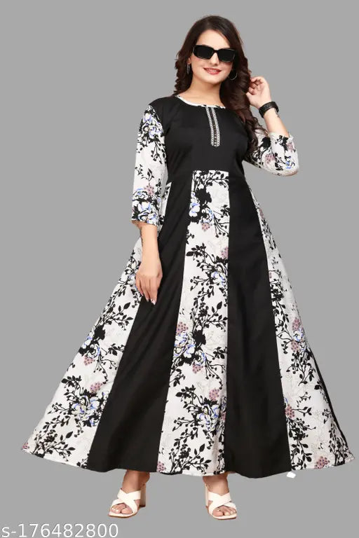 Printed crepe three-quarter sleeve kurti in sizes 3xl to 6xl. Indian ethnic wear for plus size women