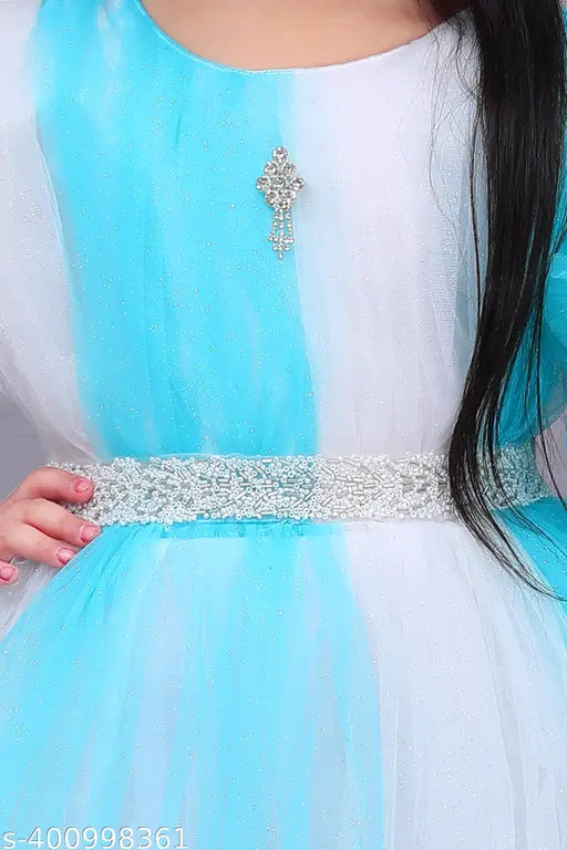 Knee length net party dress, embroidered for birthday girl, cotton blend fabric, comfortable fit