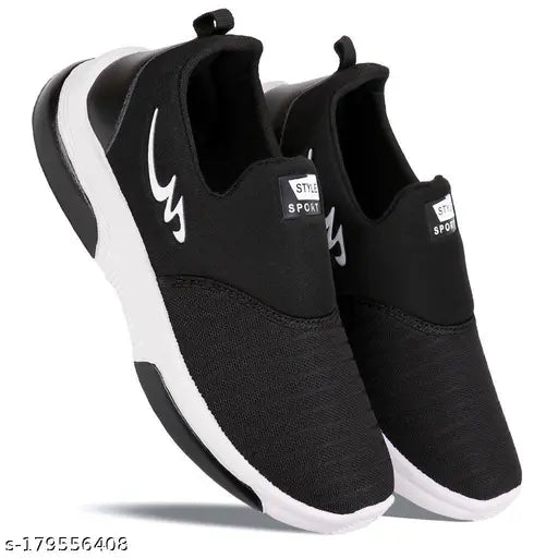 Black casual sports shoe with white sole and logo