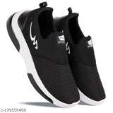 Black casual sports shoe with white sole and logo