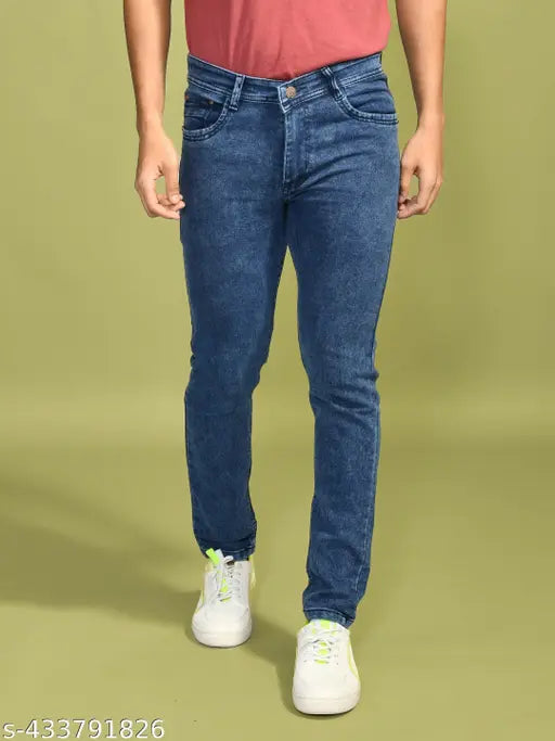 Regular slim mens denim - solid, Indian-made denim trousers for men size 28/30/32/34/36/38/40/42 with lengths and hip sizes provided