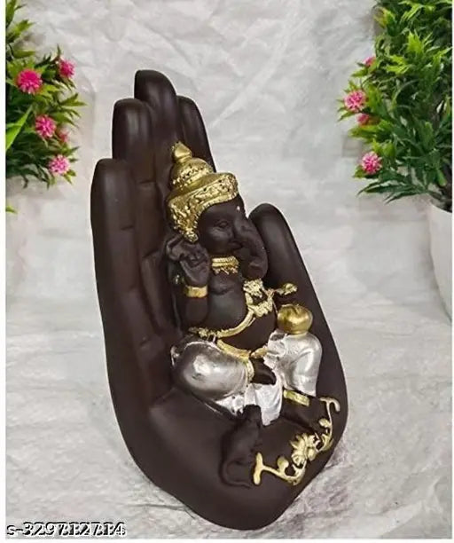 Poly resin Hand Palm Ganesh Idol Decorative Showpiece, 10x10x15cm, for Feng Shui/Vastu, Indian religious figurine