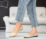 Stylish synthetic CREAM bellies (Ballerinas) for women - slip-on design, various sizes (IND-3 to IND-9), Indian origin