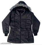 Black coat with fur trim and belted waist