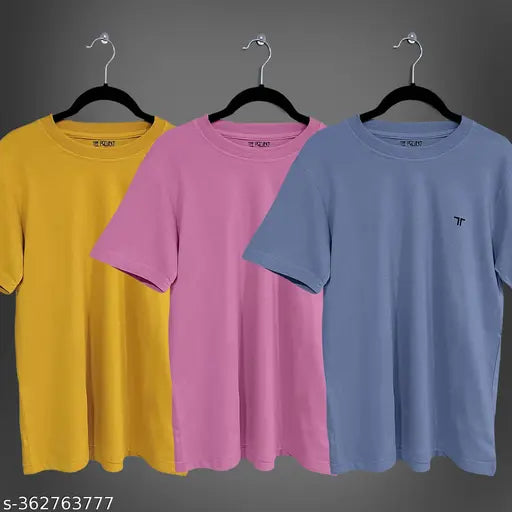 Multicolor solid cotton Tee Projekt men's round neck short sleeves t-shirts (pack of 3), versatile and stylish for casual or formal wear, Indian-made