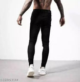Latest designer denim knee-cut jeans for men, black solid fit with placement print on display, sizes: 28, 30, 32 (waist 28-36, length 40 inches) - Indian origin