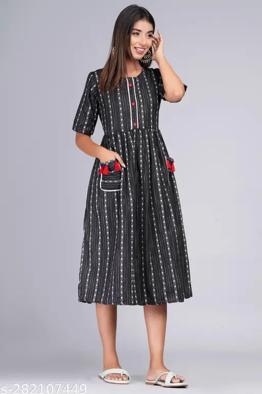 Cotton Dobby Pleated Pocket kurtis - trending Indian fashion, vibrant print on short-sleeved women's kurta, S-XXXL sizes available