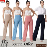 Trendy cotton blend solid high-waisted bell-bottom palazzo pants combo of 4 (S-XXL) for women - Indian denim fashion