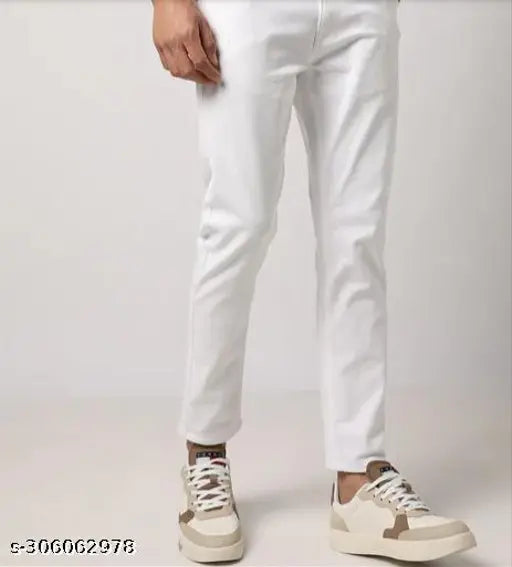 Denim, white, men's jeans: RUSTICBLOOMS stylish, comfortable fit for casual or partywear