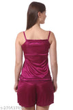 Satin nightwear set, women's frill accents top and shorts, XS-6XL, 12 colors